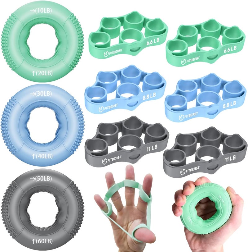 FitBeast Grip Strength Trainer, Finger Exerciser, Forearm Strengthener 9-Piece Kit, Hand Grip Strengthener Targeted Strength, Relief & Recovery - Image 1